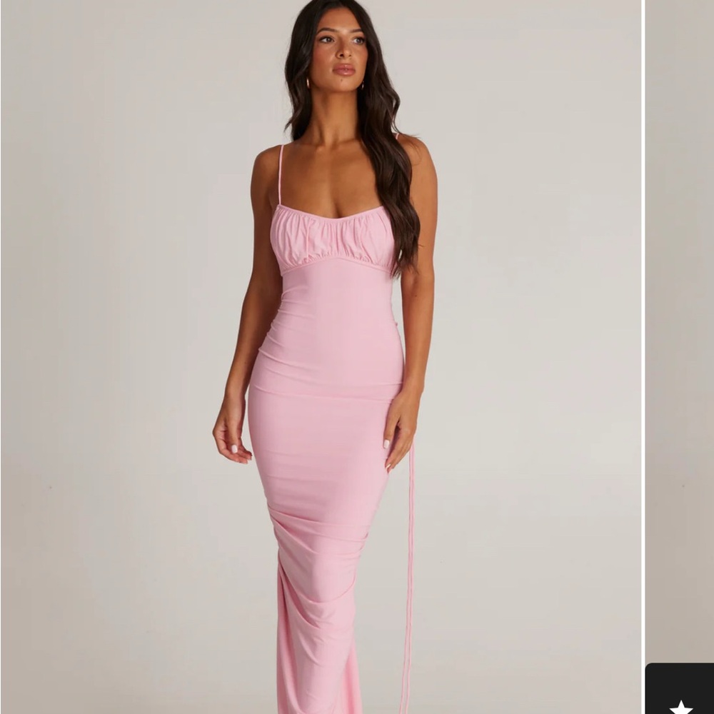 Pink Ruched Spaghetti Strap Maxi Dress for Wedding Guest